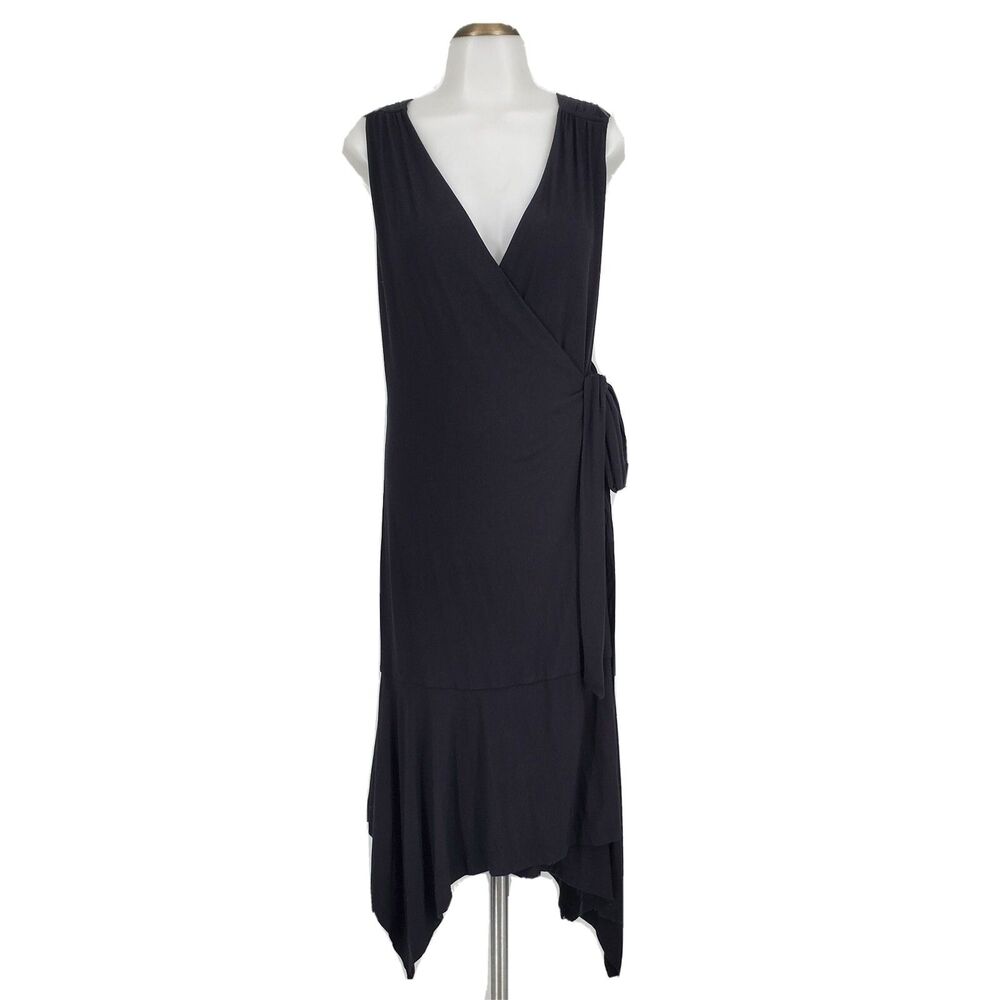 Athleta Womens Windward Wrap Dress Sleeveless Black Soft Jersey Knit Size XS